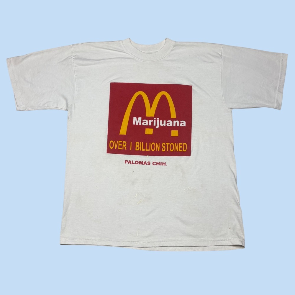 Vintage Marijuana Over 1 Billion Stoned Parody Graphic T-Shirt White Men Large